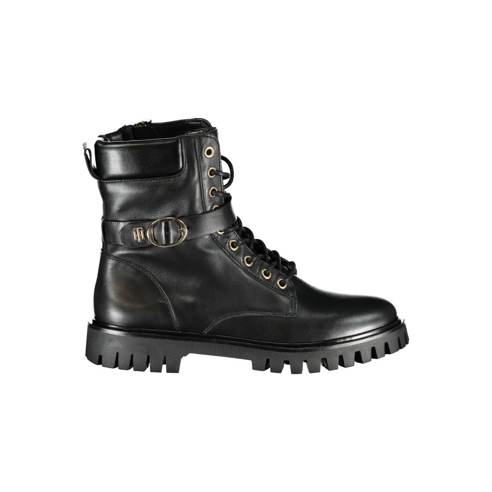 Tommy Hilfiger Black Leather Women Boot Tommy Hilfiger