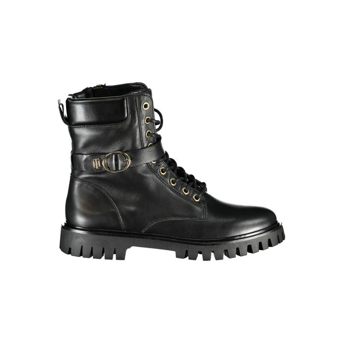 Tommy Hilfiger Black Leather Women Boot Tommy Hilfiger