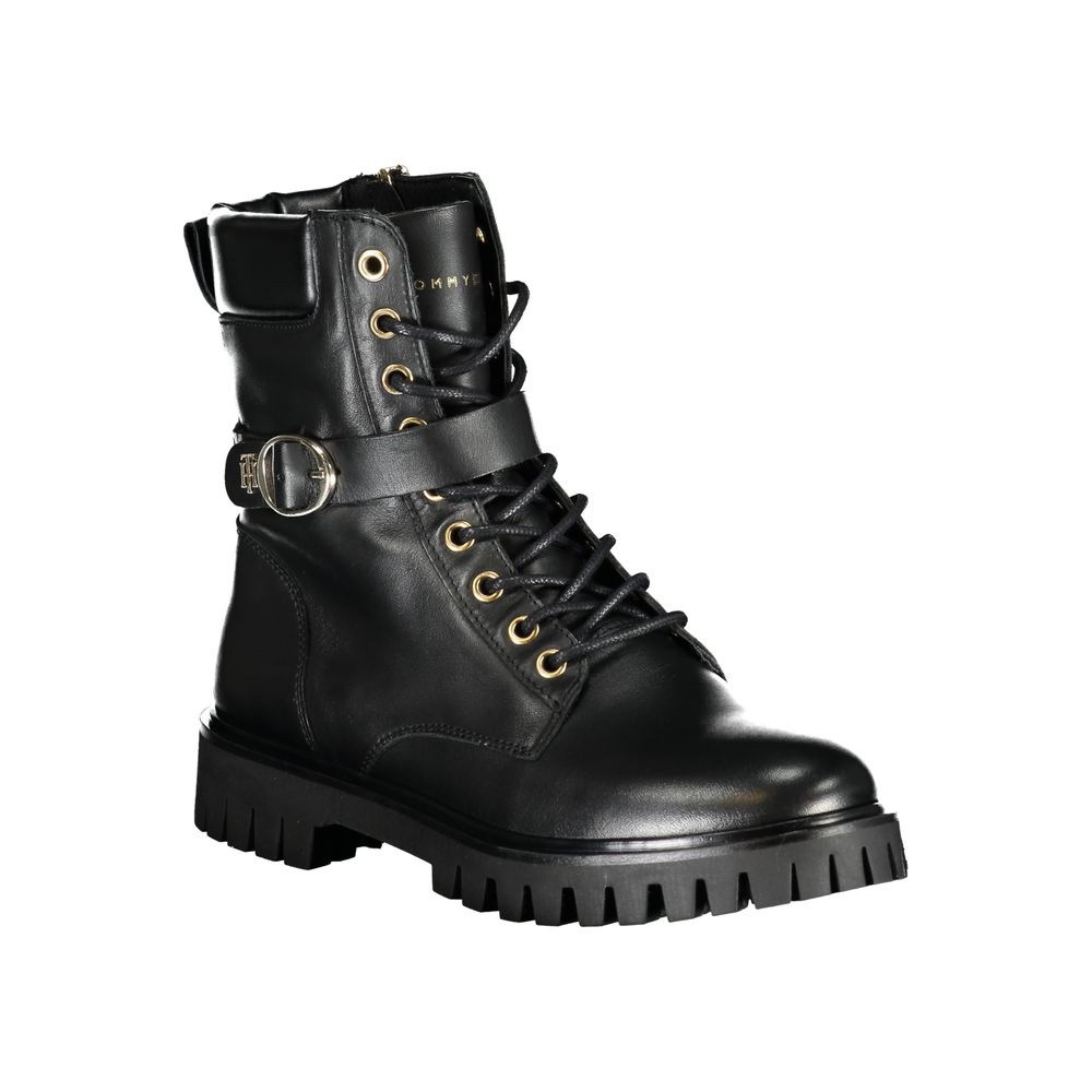 Tommy Hilfiger Black Leather Women Boot Tommy Hilfiger