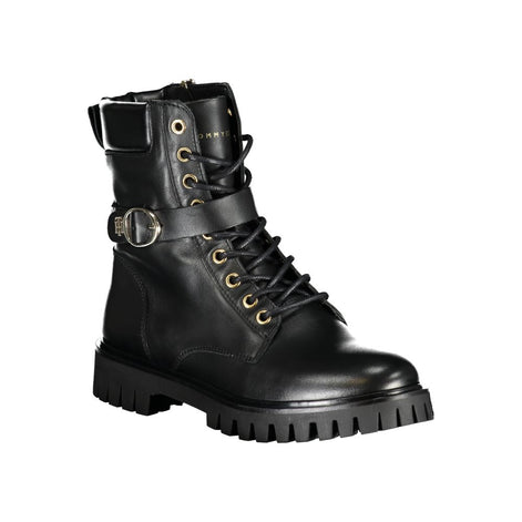 Tommy Hilfiger Black Leather Women Boot Tommy Hilfiger