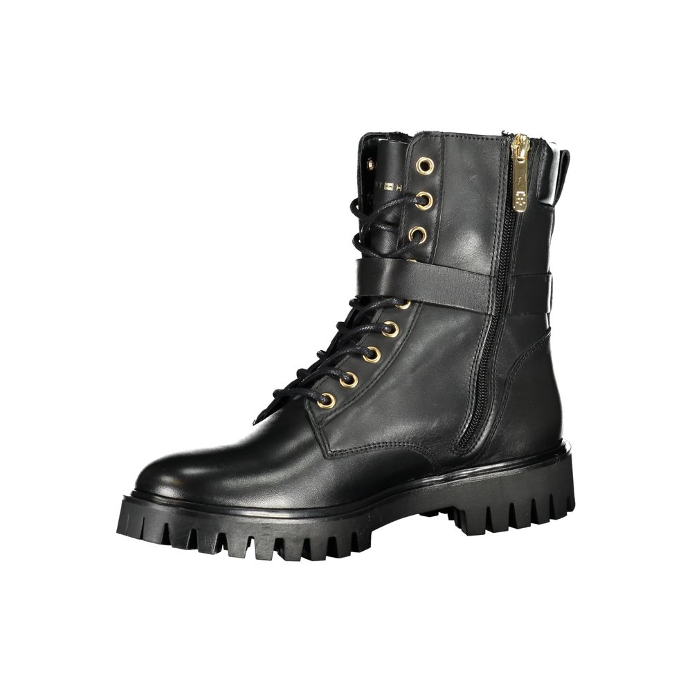 Tommy Hilfiger Black Leather Women Boot Tommy Hilfiger