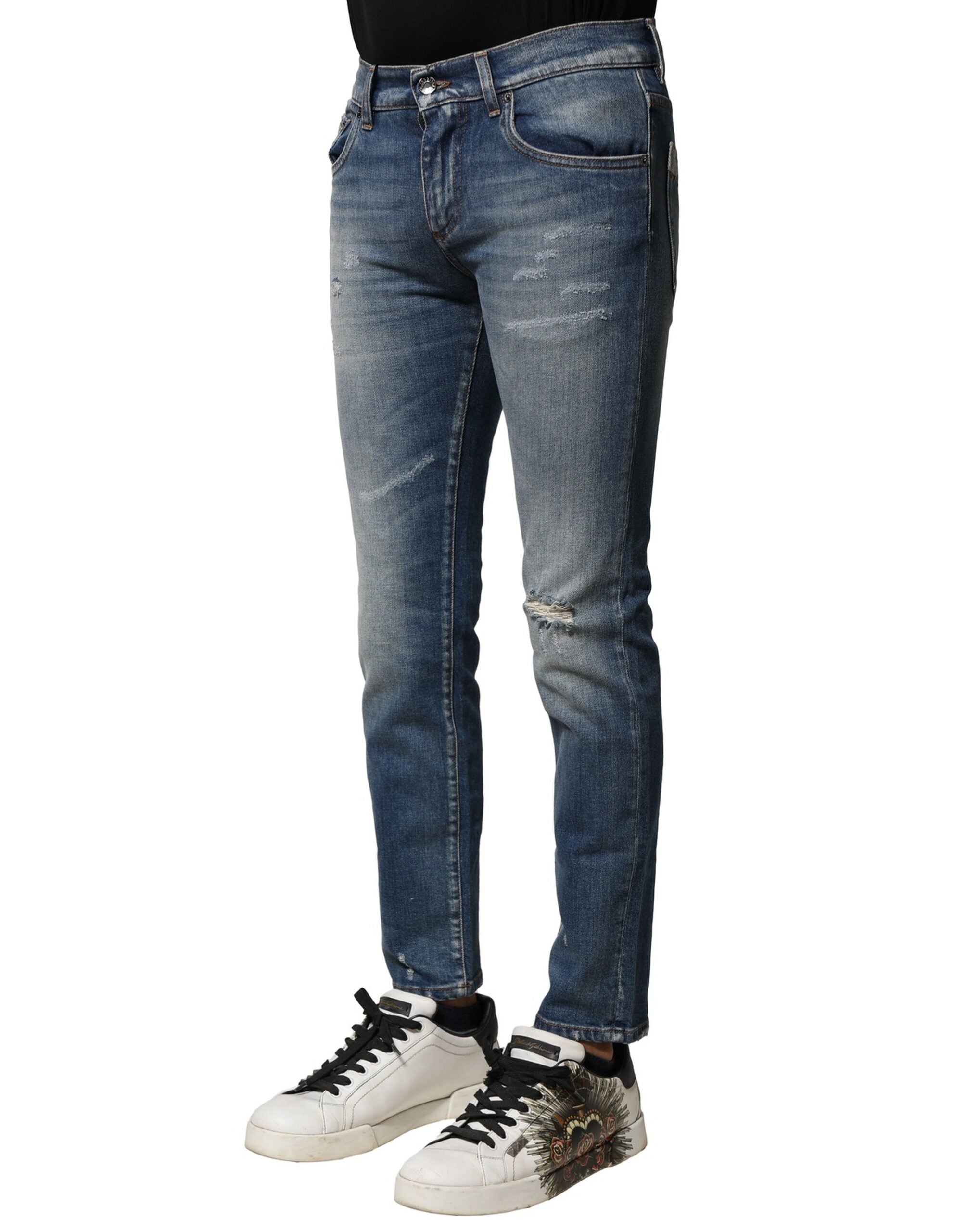 Dolce & Gabbana Blue Washed Cotton Slim Fit Men Denim Jeans Dolce & Gabbana