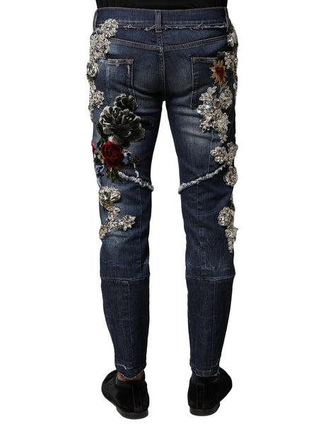 Dolce & Gabbana Blue Cotton Rhinestone Embellish Denim Jeans Dolce & Gabbana
