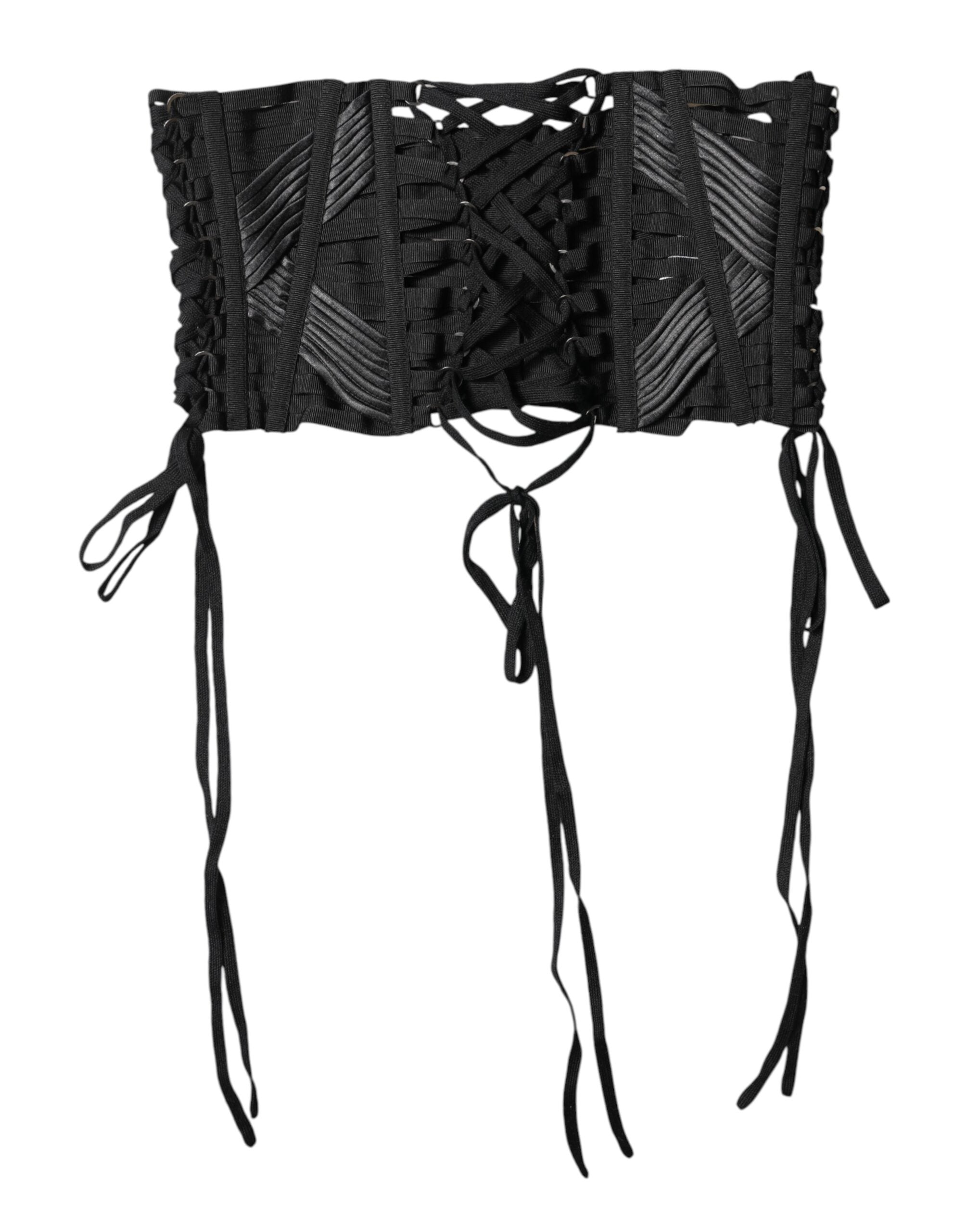 Dolce & Gabbana Black Cotton Waist LaceUp Strap Corset Belt Dolce & Gabbana