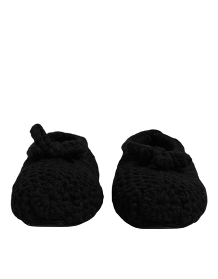 Dolce & Gabbana Black Wool Slip On Flats Ballerina Shoes Dolce & Gabbana