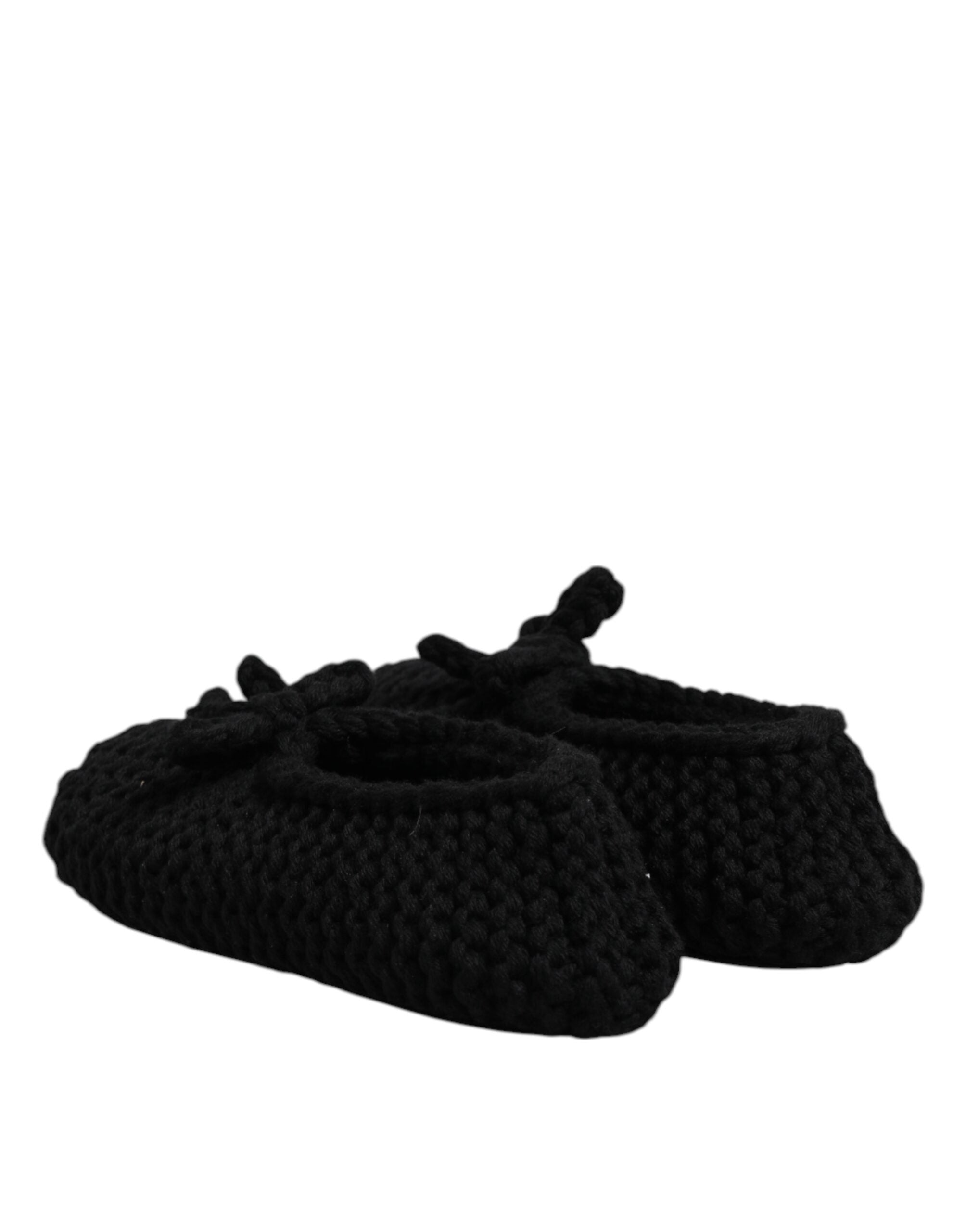 Dolce & Gabbana Black Wool Slip On Flats Ballerina Shoes Dolce & Gabbana