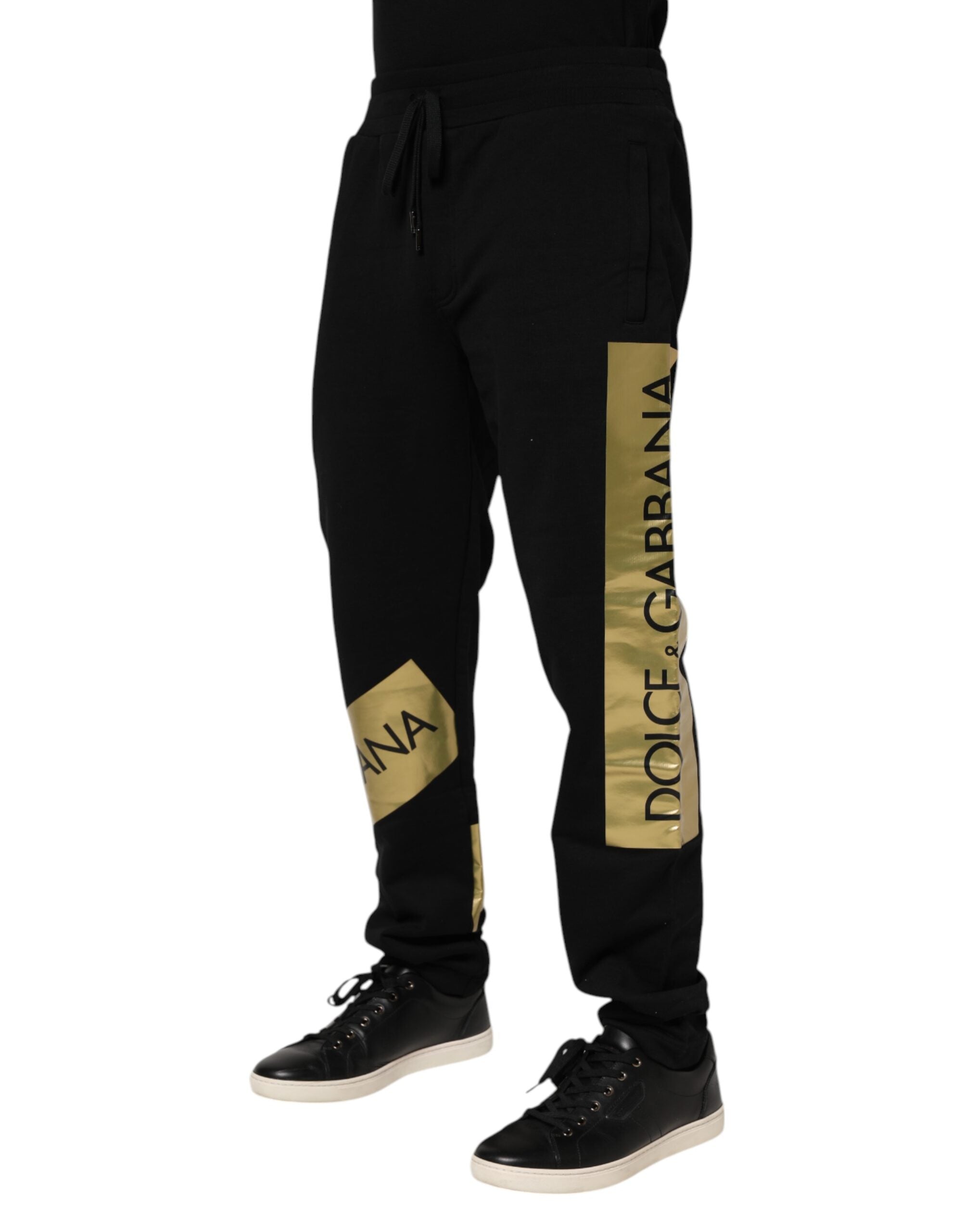 Dolce & Gabbana Black Cotton Logo Tape Men Jogger Pants Dolce & Gabbana