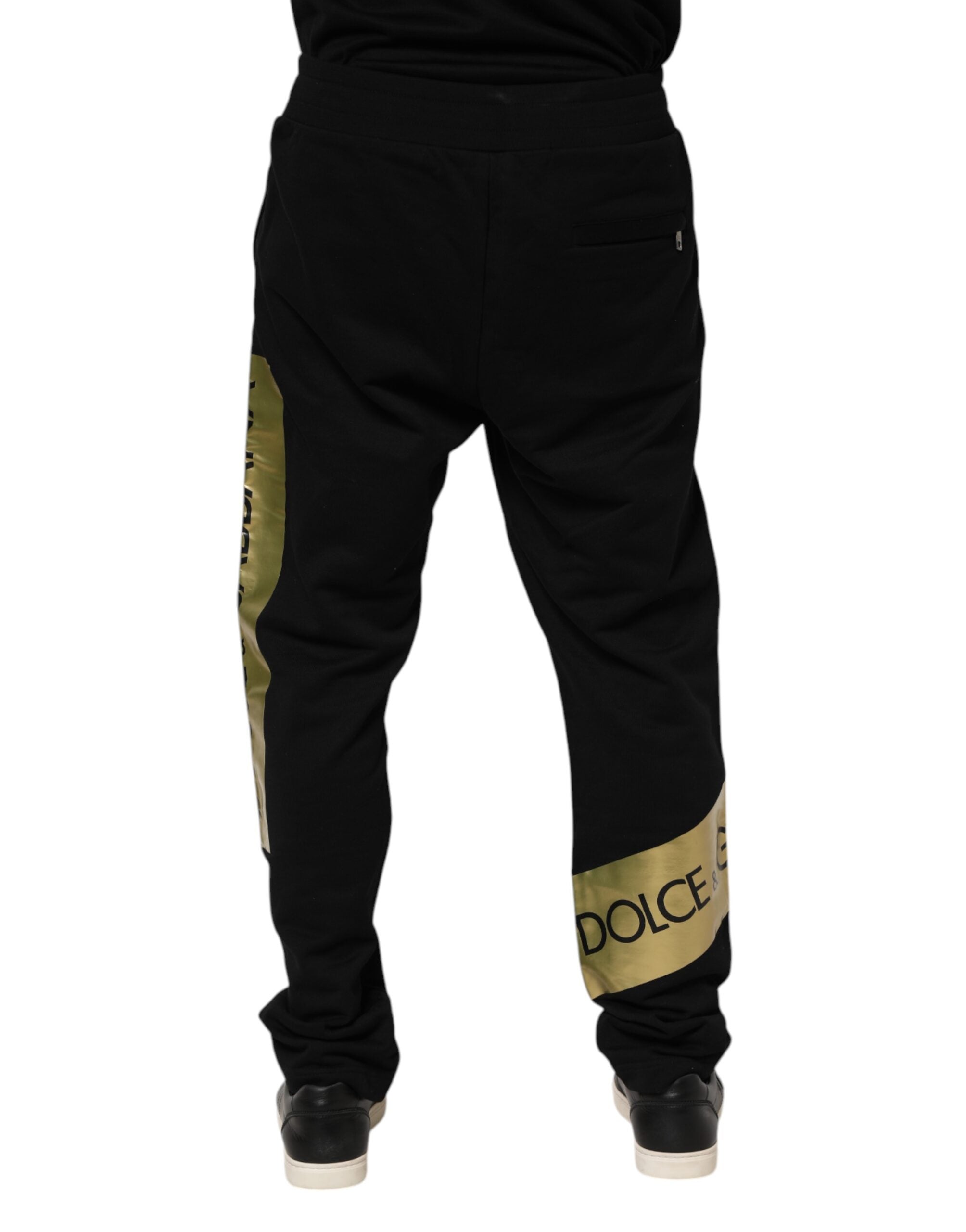 Dolce & Gabbana Black Cotton Logo Tape Men Jogger Pants Dolce & Gabbana