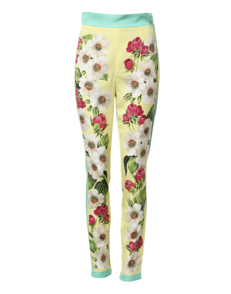 Dolce & Gabbana Yellow Silk Floral Leggings Pants Dolce & Gabbana