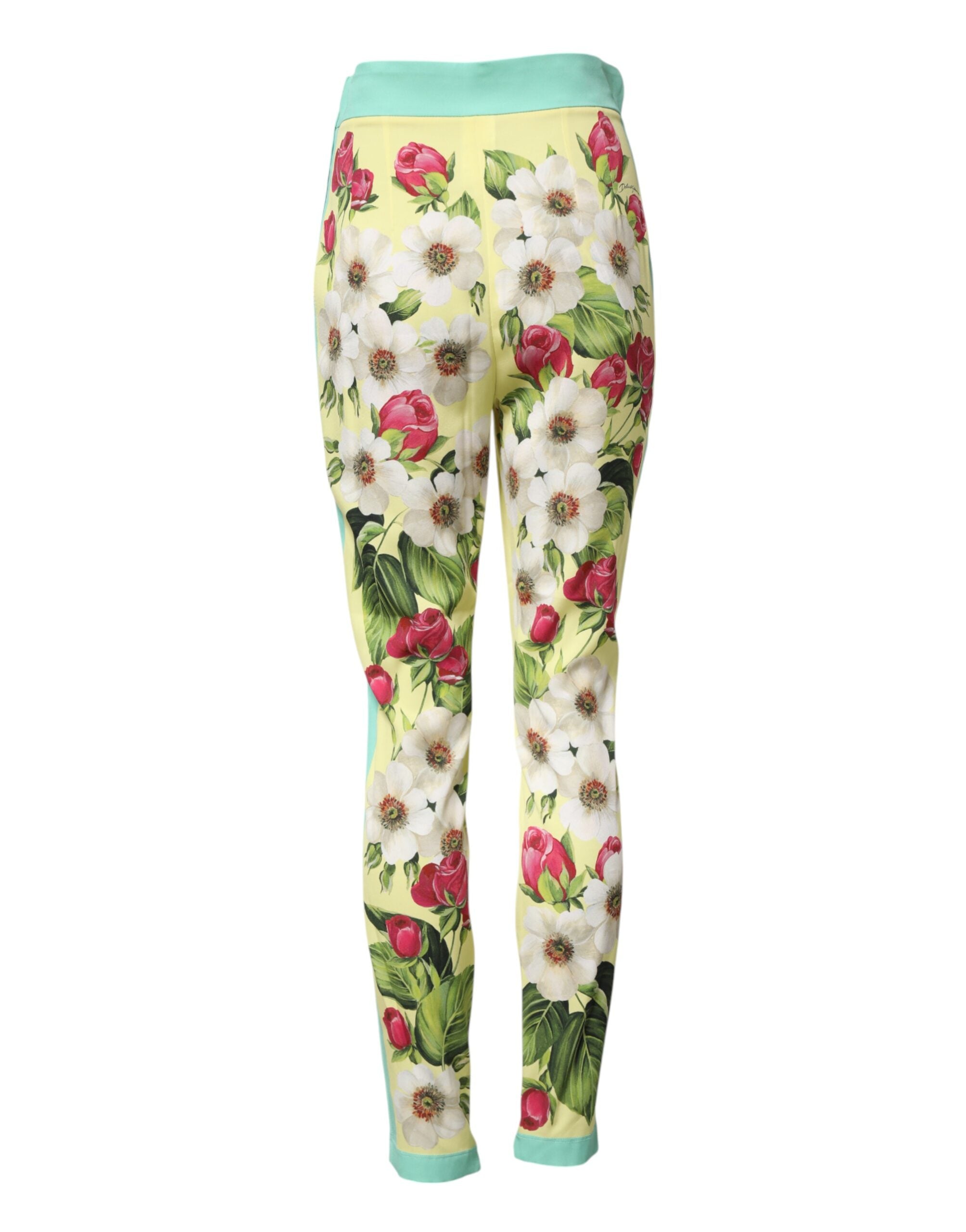 Dolce & Gabbana Yellow Silk Floral Leggings Pants Dolce & Gabbana