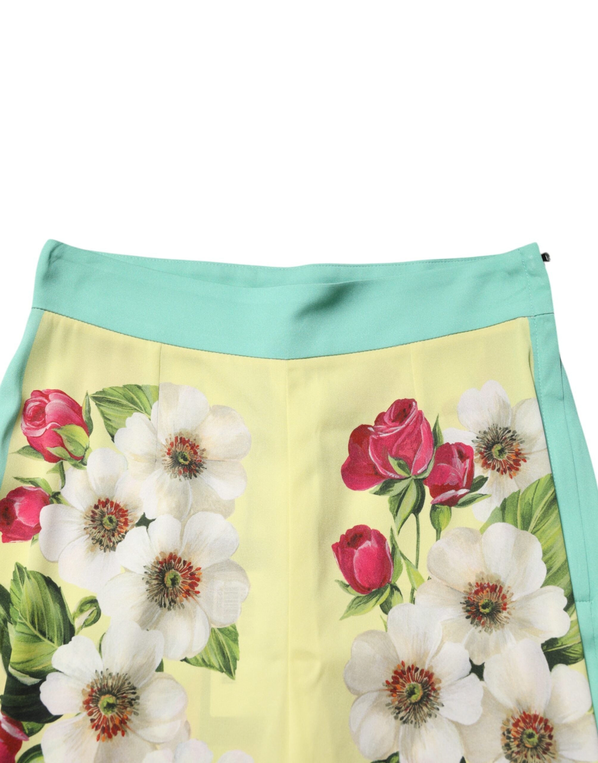 Dolce & Gabbana Yellow Silk Floral Leggings Pants Dolce & Gabbana
