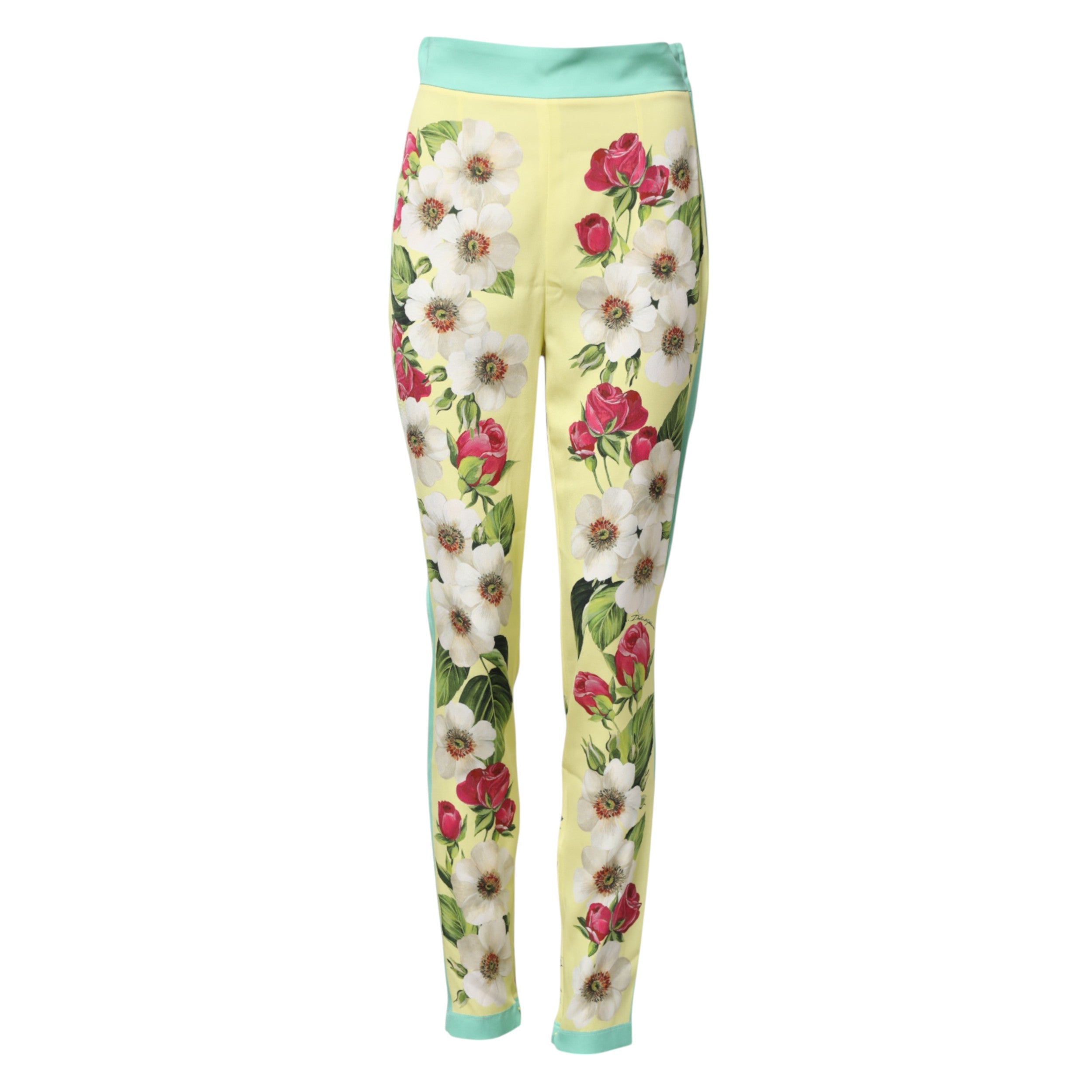 Dolce & Gabbana Yellow Silk Floral Leggings Pants Dolce & Gabbana