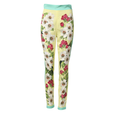 Dolce & Gabbana Yellow Silk Floral Leggings Pants Dolce & Gabbana
