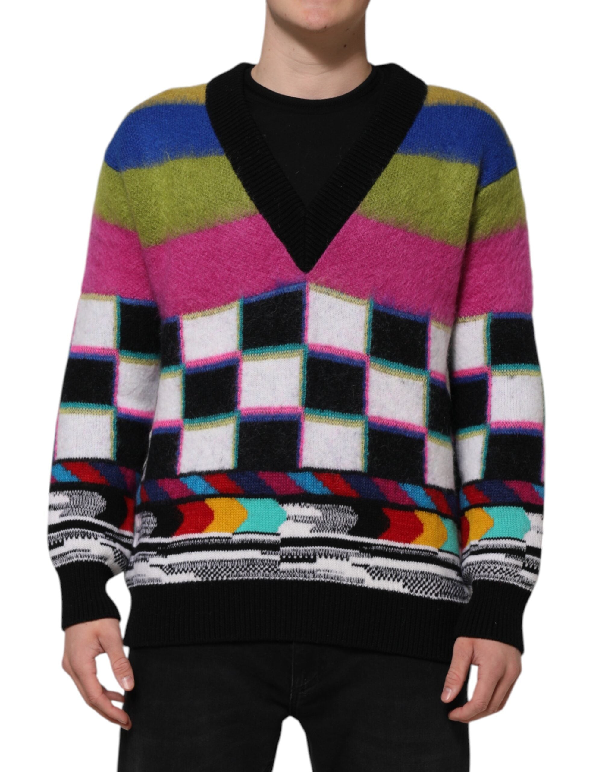 Dolce & Gabbana Multicolor Glitch Design Pullover Sweater Dolce & Gabbana
