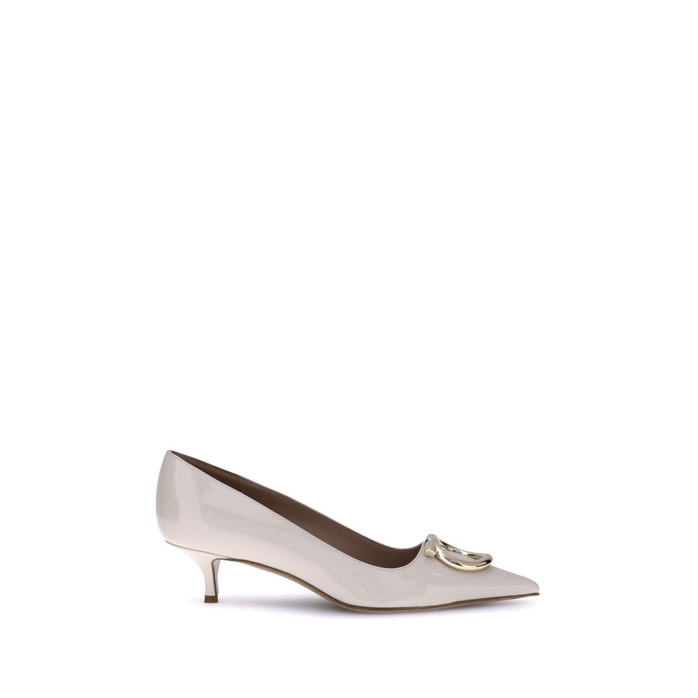 Ferragamo Cream Calf Leather Bos Taurus Mid Heel Pumps Ferragamo