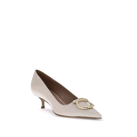 Ferragamo Cream Calf Leather Bos Taurus Mid Heel Pumps Ferragamo