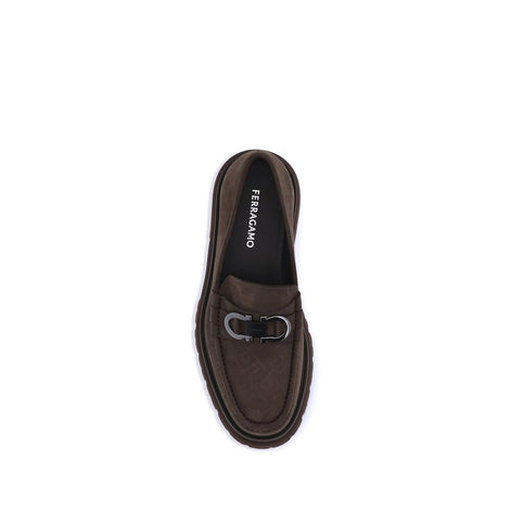 Ferragamo Brown Calf Leather Bos Taurus Slip-On Loafers Ferragamo