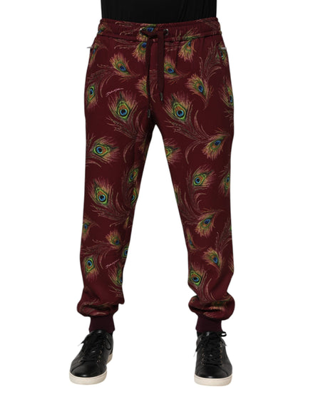 Dolce & Gabbana Burgundy Peacock Feather Print Jogger Pants Dolce & Gabbana