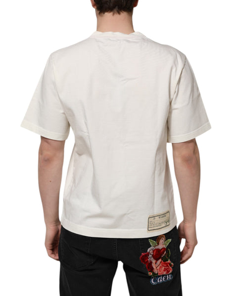 Dolce & Gabbana White Love Peace Cotton Men Crew Neck T-shirt Dolce & Gabbana