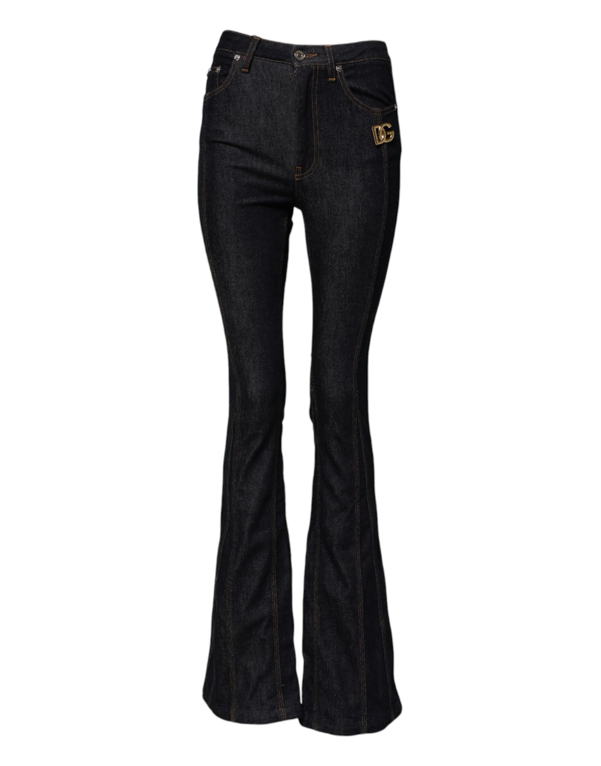 Dolce & Gabbana Black Cotton Mid Waist Bootcut Denim Jeans Dolce & Gabbana