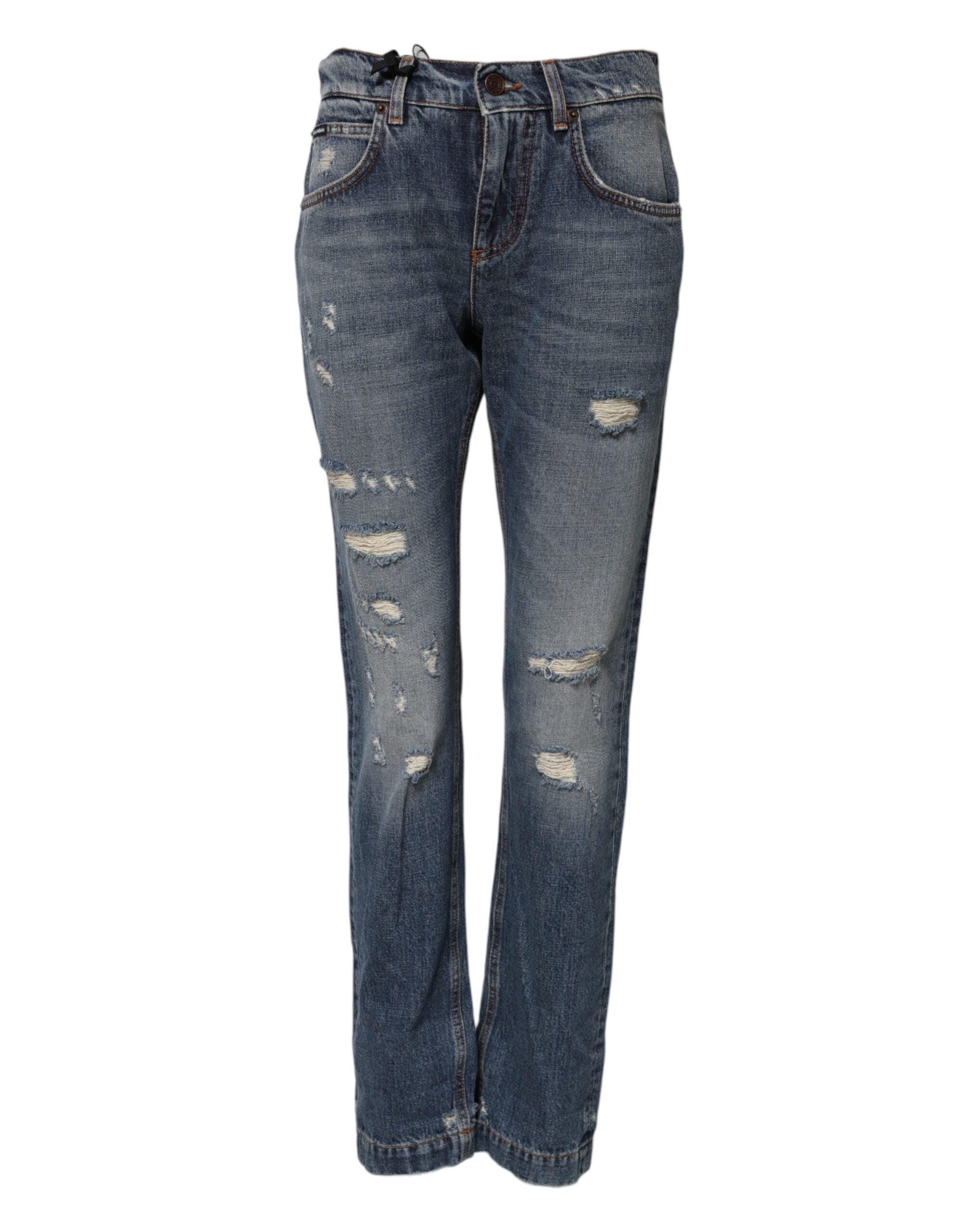 Dolce & Gabbana Blue Cotton Boyfriend Tattered Denim Jeans Dolce & Gabbana