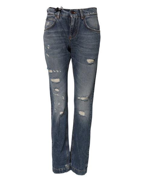 Dolce & Gabbana Blue Cotton Boyfriend Tattered Denim Jeans Dolce & Gabbana