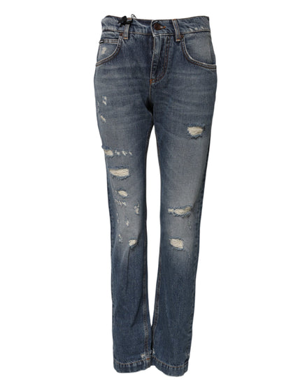 Dolce & Gabbana Blue Cotton Boyfriend Tattered Denim Jeans Dolce & Gabbana