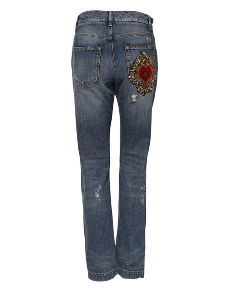 Dolce & Gabbana Blue Cotton Boyfriend Tattered Denim Jeans Dolce & Gabbana