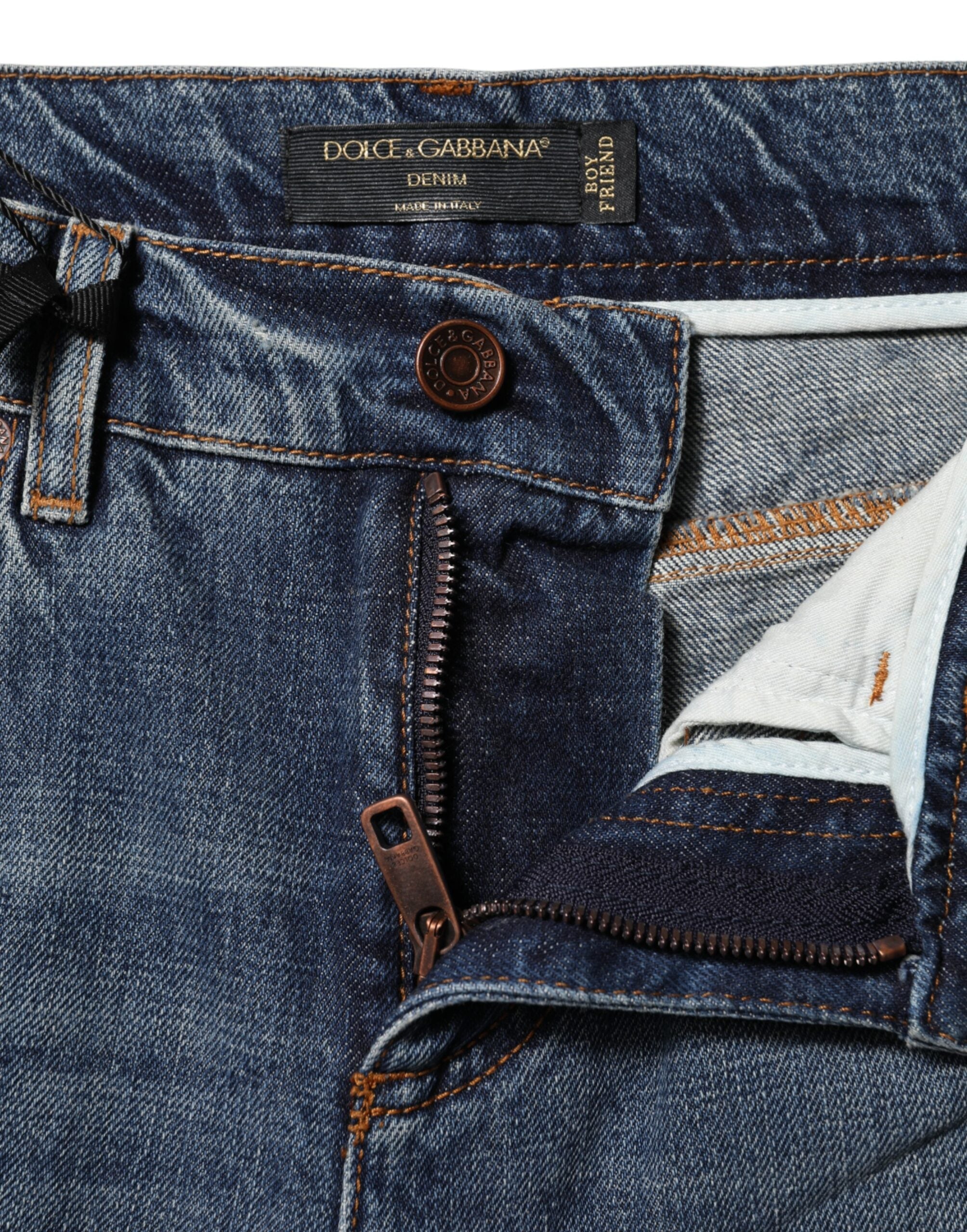 Dolce & Gabbana Blue Cotton Boyfriend Tattered Denim Jeans Dolce & Gabbana