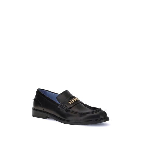 Versace Black Calf Leather Bos Taurus Slip-On Loafers Versace