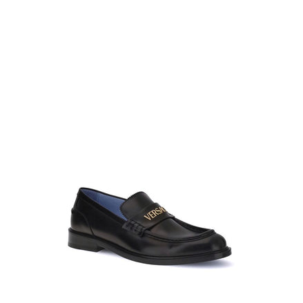Versace Black Calf Leather Bos Taurus Slip-On Loafers Versace