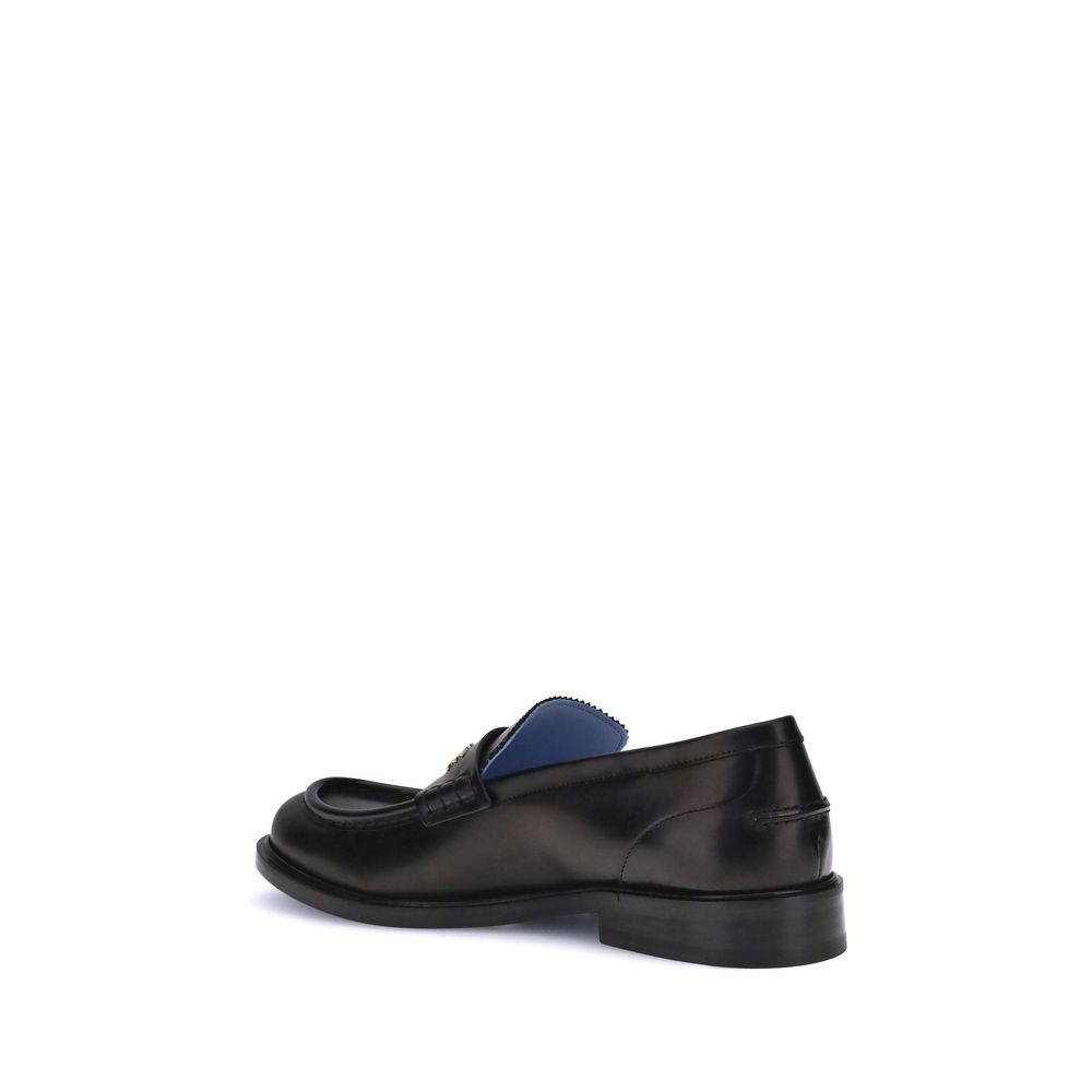 Versace Black Calf Leather Bos Taurus Slip-On Loafers Versace