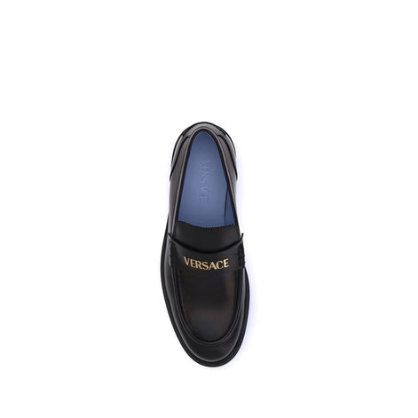 Versace Black Calf Leather Bos Taurus Slip-On Loafers Versace