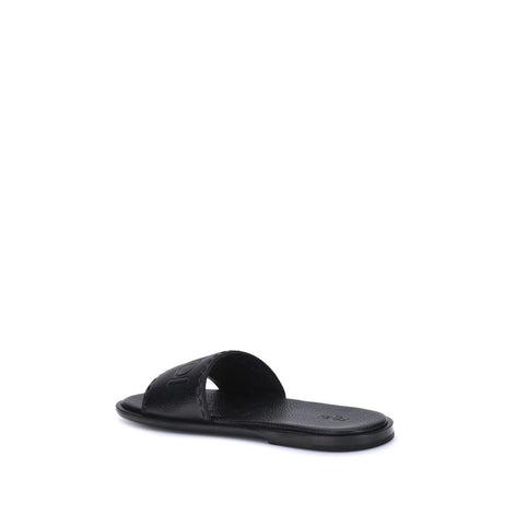 Fendi Black Calf Leather Bos Taurus Flat Sandals Fendi