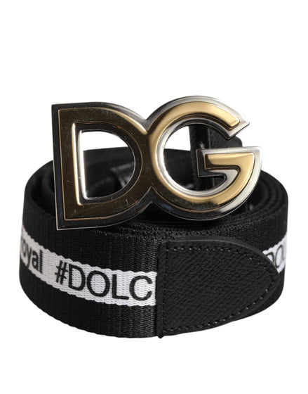 Dolce & Gabbana Black Cotton Metal DG Logo Gold Buckle Belt Dolce & Gabbana