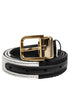 Dolce & Gabbana Black White Patchwork Gold Metal Buckle Belt Dolce & Gabbana