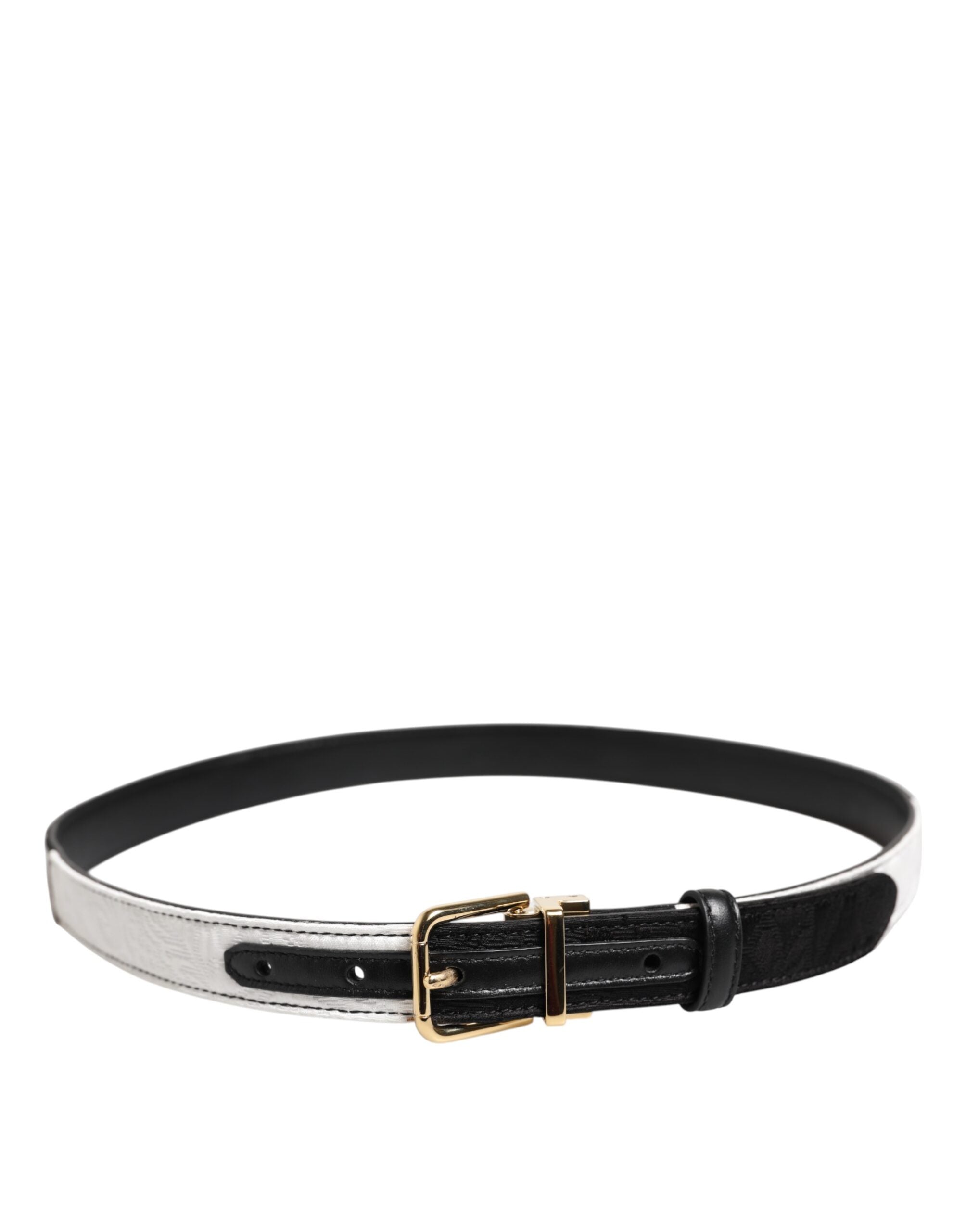 Dolce & Gabbana Black White Patchwork Gold Metal Buckle Belt Dolce & Gabbana