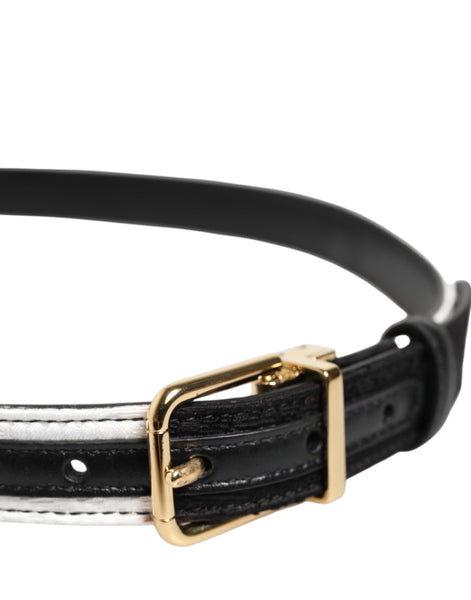 Dolce & Gabbana Black White Patchwork Gold Metal Buckle Belt Dolce & Gabbana