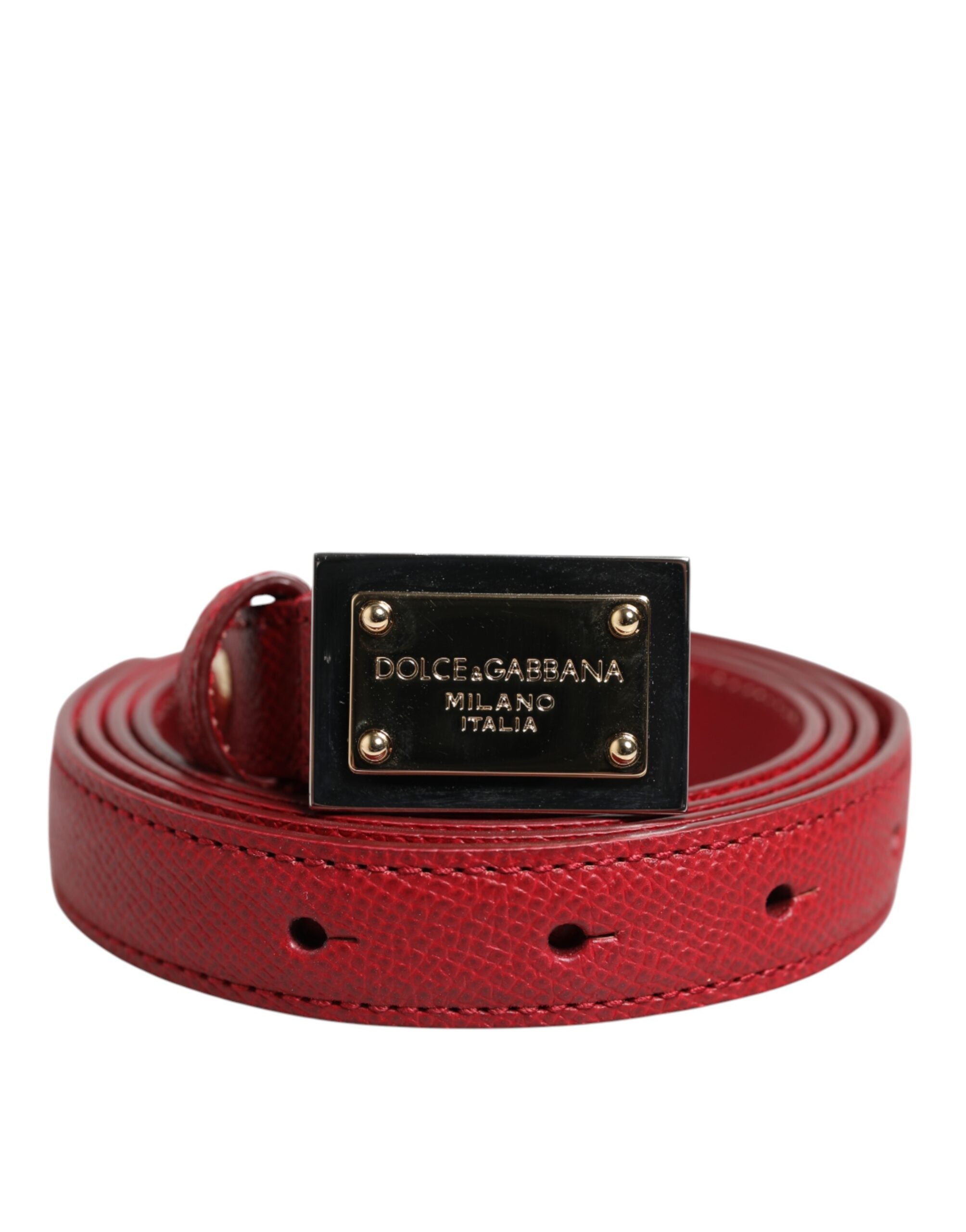 Dolce & Gabbana Red Leather Square Metal Buckle Cintura Belt Dolce & Gabbana