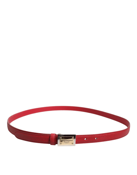 Dolce & Gabbana Red Leather Square Metal Buckle Cintura Belt Dolce & Gabbana