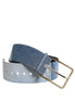 Dolce & Gabbana Two Tone Blue Denim Gold Metal Buckle Belt Dolce & Gabbana