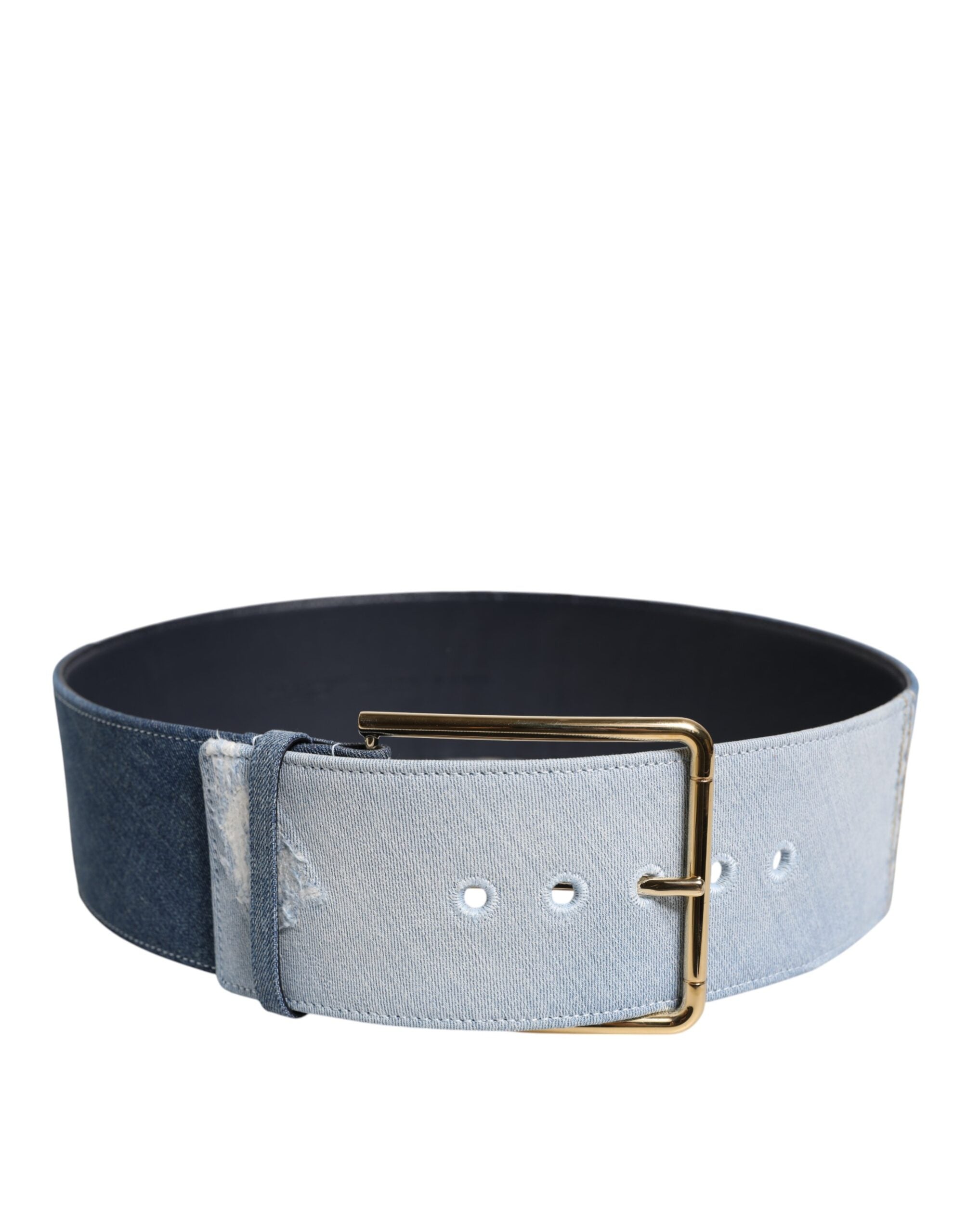 Dolce & Gabbana Two Tone Blue Denim Gold Metal Buckle Belt Dolce & Gabbana