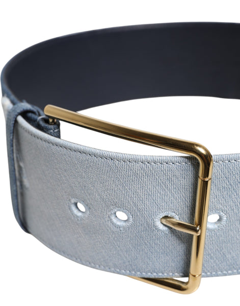 Dolce & Gabbana Two Tone Blue Denim Gold Metal Buckle Belt Dolce & Gabbana
