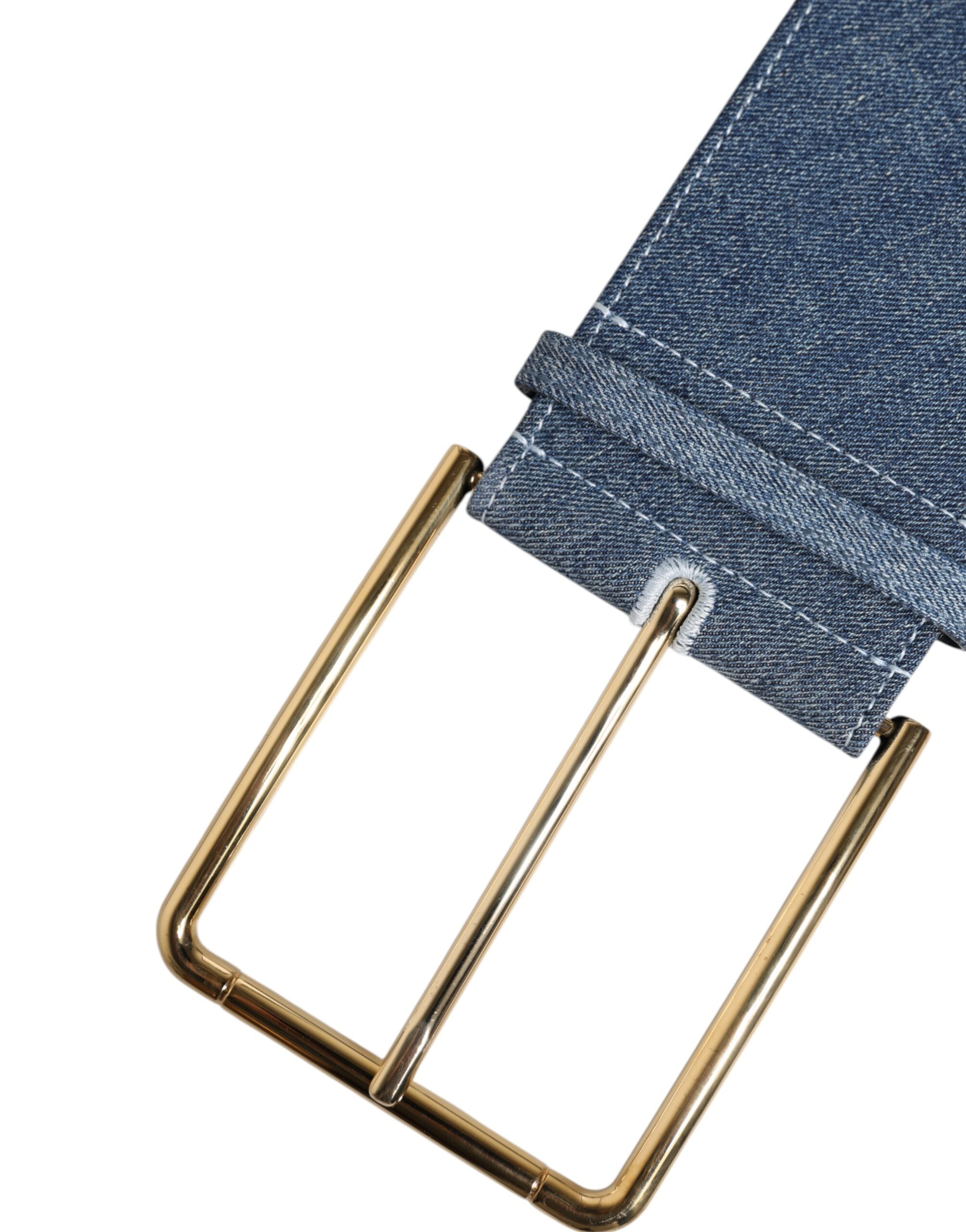 Dolce & Gabbana Two Tone Blue Denim Gold Metal Buckle Belt Dolce & Gabbana