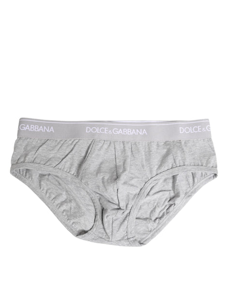Dolce & Gabbana Gray Cotton Stretch Regular Brief Underwear Dolce & Gabbana