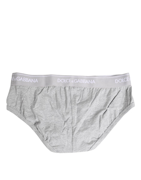Dolce & Gabbana Gray Cotton Stretch Regular Brief Underwear Dolce & Gabbana
