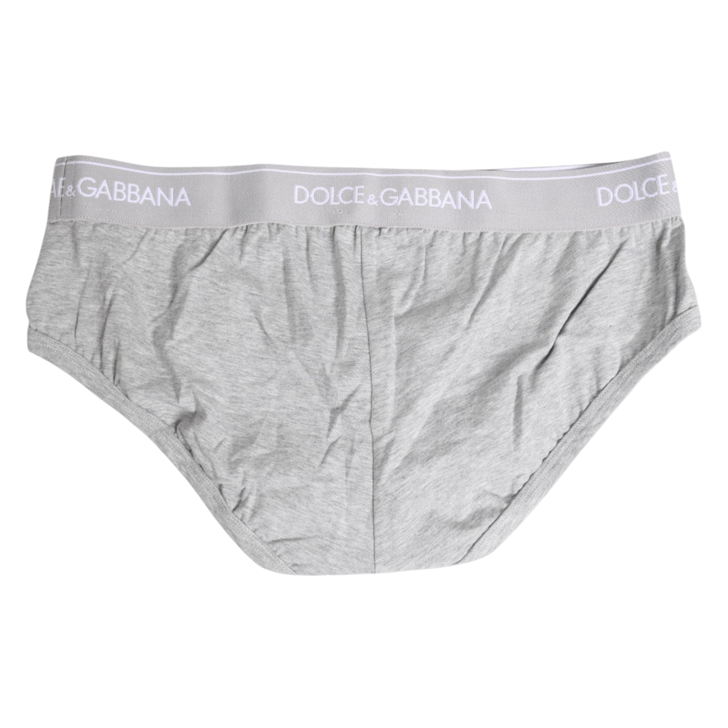 Dolce & Gabbana Gray Cotton Stretch Regular Brief Underwear Dolce & Gabbana