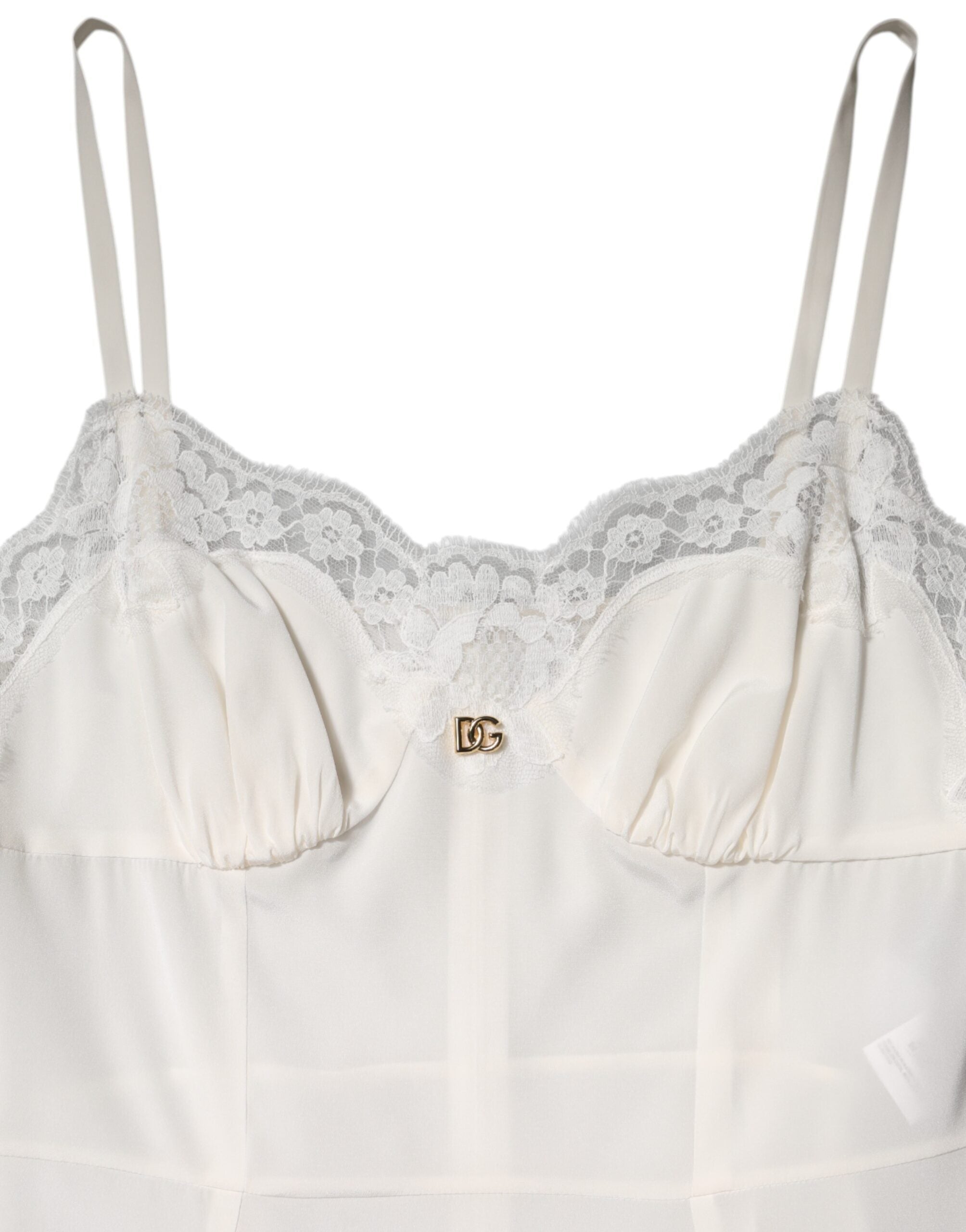 Dolce & Gabbana White Lace DG Logo Silk Dress Sleepwear Dolce & Gabbana