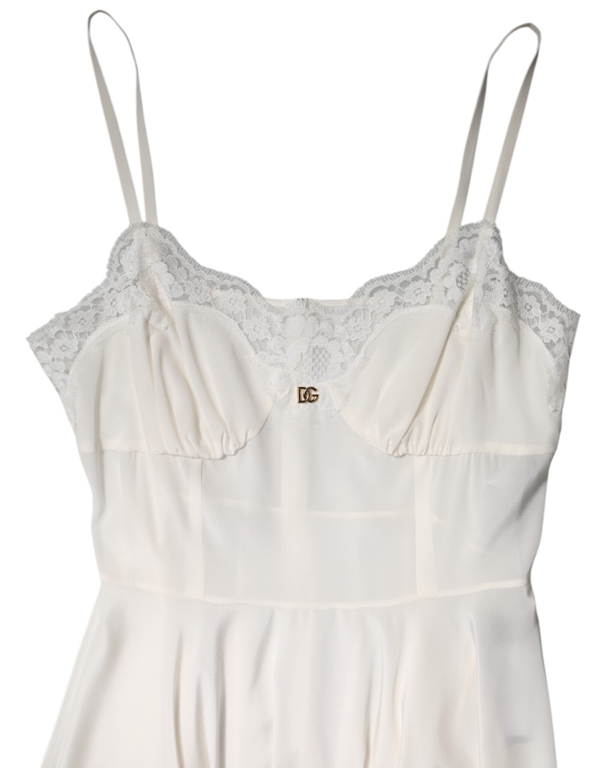 Dolce & Gabbana White Lace Gold DG Logo Silk Dress Sleepwear Dolce & Gabbana