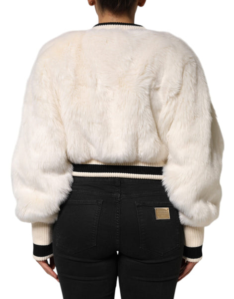 Dolce & Gabbana White Cropped Faux Fur DG Sweatshirt Sweater Dolce & Gabbana